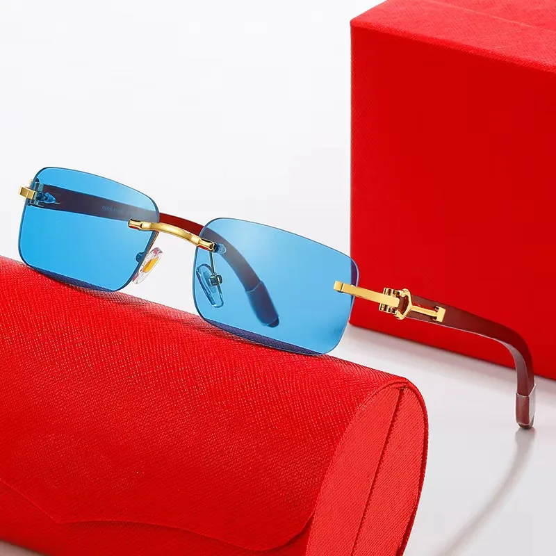 red fashion sport sunglasses for men unisex wooden glasses mens women rimless sun eyeglasses silver gold metal frame eyewear lunettes Vintage