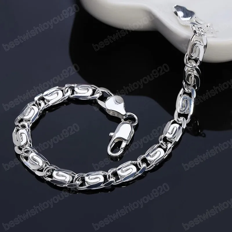 925 Sterling Silver Geometry Bracelet Chain For Women Man Wedding Engagement Party Fashion Jewelry
