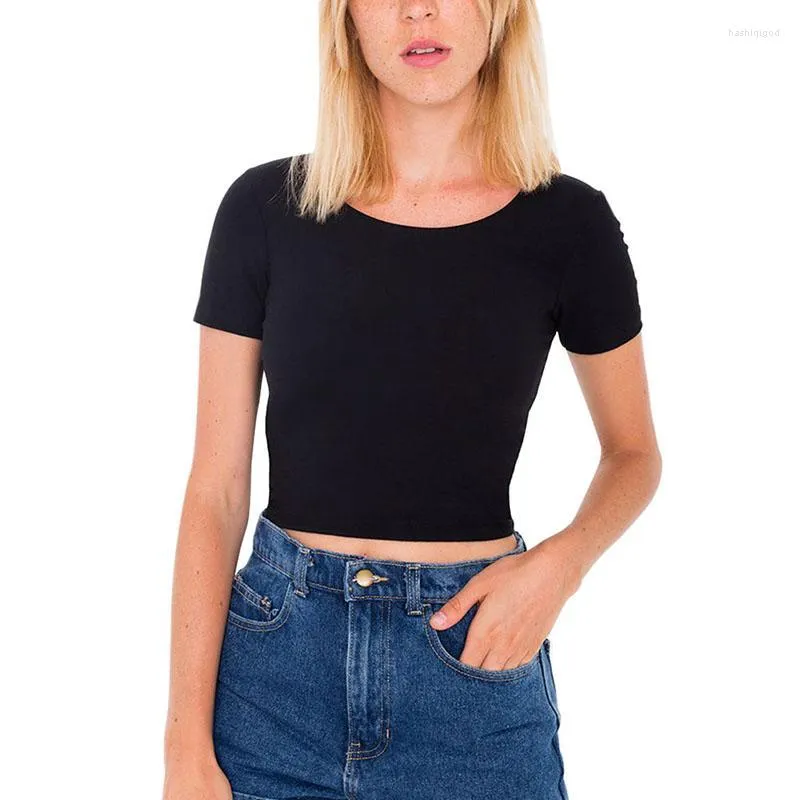 Groothandel- Vrouwen T-shirts O nek sexy crop top top mouw tops shirt dames stretch basic t-shirt