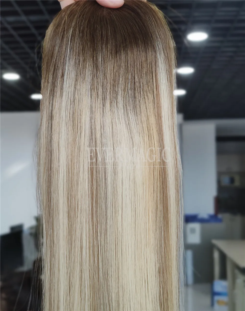 New Coming Stock Balayage Blonde Virgin Human Hair Toppers Mono With Around Base Clips In Pieces for Thinning Women