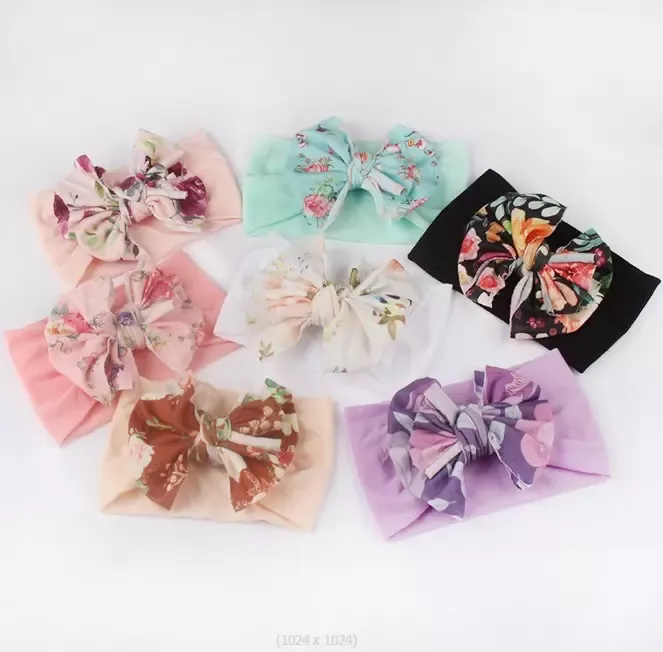 Baby Nylon floral Headbands Hairbands Hair Bow Elastics for Baby Girls Newborn Infant Toddlers Kids