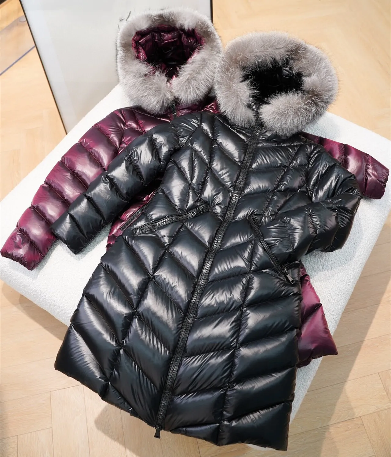 Piumino Designer Donna Lungo Cappotto Invernale Pelliccia Di Volpe Puffer Parka