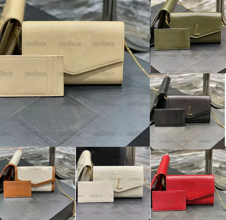 Mini UPTOWN Chain Wallet Bag Crocodile Embossed Shiny Leather Envelope