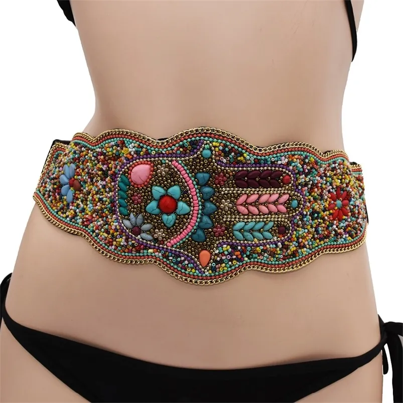 Buntes Harzschalen -Taillenperlen Bund für Frauen Stammes ethnische Kleidergürtel Boho Sexy Bauchkette Indian Afrika Körper Schmuck 220818