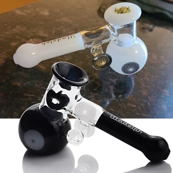 Heady Hammer Bubbler Black Glass Hand Pipe Classic White Bubbler Smoking Pipe Thick Handle Glass Pipe