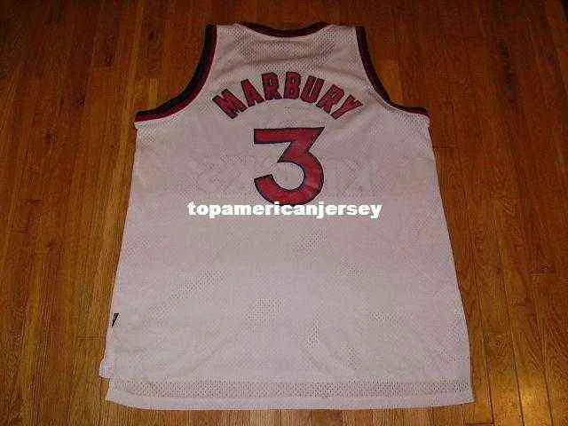 Ucuz Stephon Marbury #3 1979-80 Yeni Retro Jersey Beyaz Erkek Yelek Boyutu XS-6XL Dikiş Basketbol Formaları NCAA