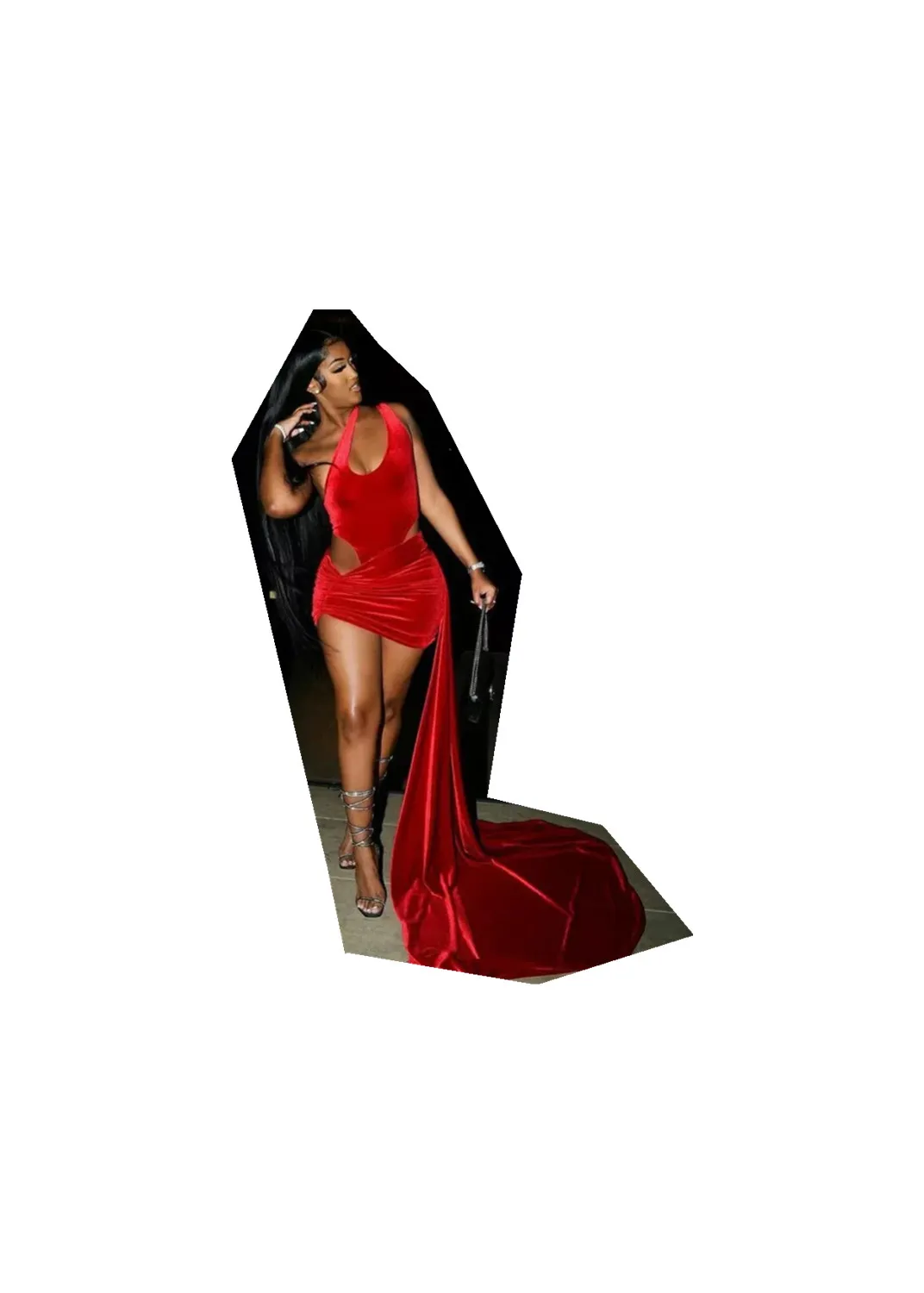 Red Velvet One Shoulder African Short Party evening gown