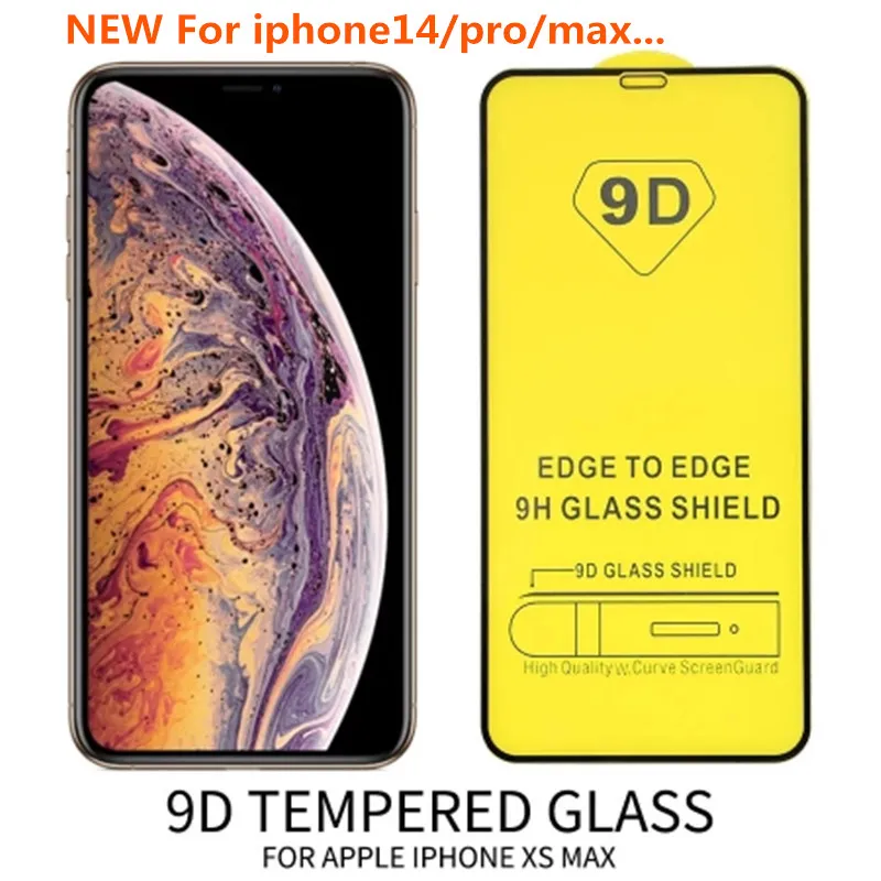 2022 9D Volledige omslag Tempered Glazen telefoonscherm Protector voor iPhone 14 13 12 Mini Pro 11 XR XS Max Samsung Galaxy S22 S22Plus A13 A23 A33 A53 A73 A12 A22 A32 A42 A52 4G 5G