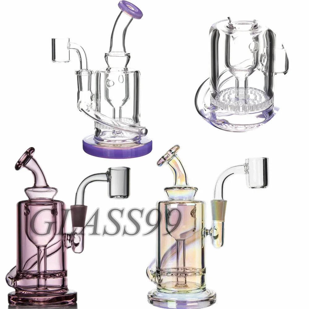 Small Glass Bong Hookahs Honeycomb Perc Water Pipes Oil Rigs Thick Bubbler Dabbers in Blue Black Color with 10mm Joint Colorful Recycler Ash Catcher Shisha