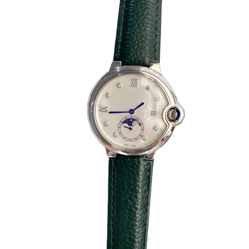 Mode Women's Watch 36mm Quartz Movement 316 Rostfritt stålfodral Läderbälte Sapphire Mirror Sun Moon Star Life Waterproof Luxury Watches