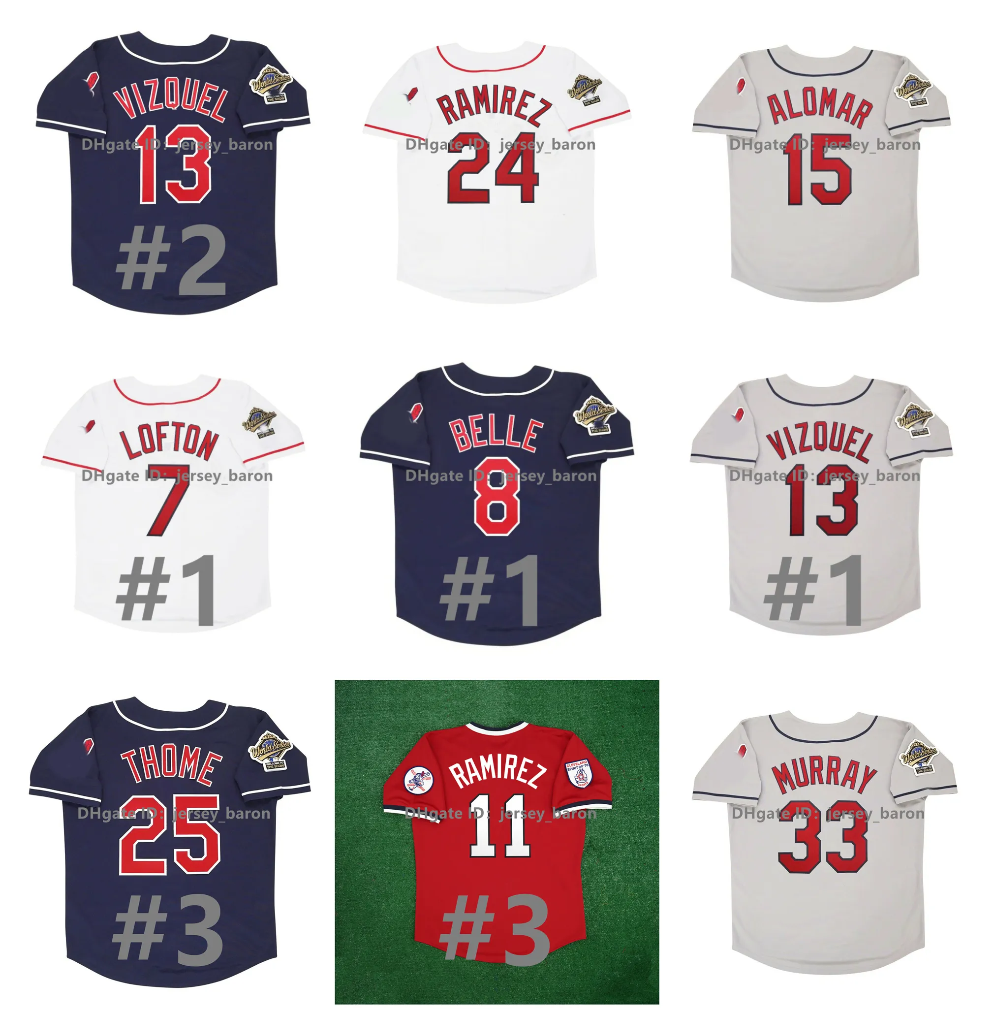 Albert Belle 1995 World Series Manny Ramirez Indian Baseball Jersey Jim Thome Kenny Lofton Omar Vizquel Sandy Alomar Bob Feller Eddie Murray Sabathia Jose Ramirez