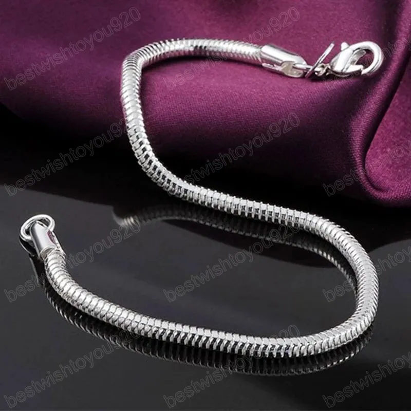 925 Серебряный серебро 3 -миллиметровый браслет змеи для женской свадьбы Свадебная вечеринка Шарм Ювелирные изделия
