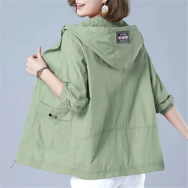 Women s Jacket Summer Thin Coat Casual Windbreaker Female Sun Protection Basic Zipper Tops 5XL 220818