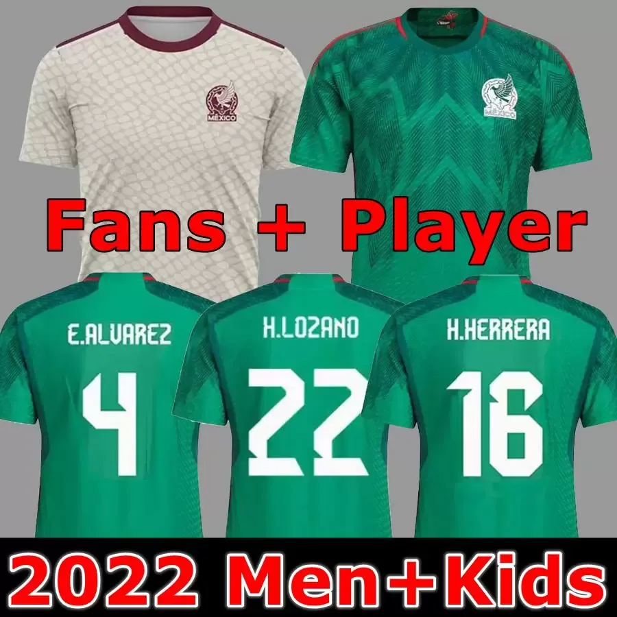2022 멕시코 홈 어웨이 축구 유니폼 Lozano Chicharito Raul 축구 키트 셔츠 Dos Santos Camisetas de Futbol Alvarez Maillot Foot 남자 아이들 세트 유니폼