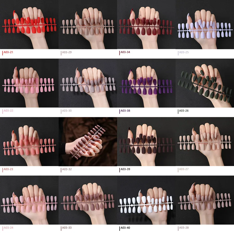 24pcs Detachable Matte Frosted Colored False Nail Tips Fake Nails Extension Manicure DIY Art