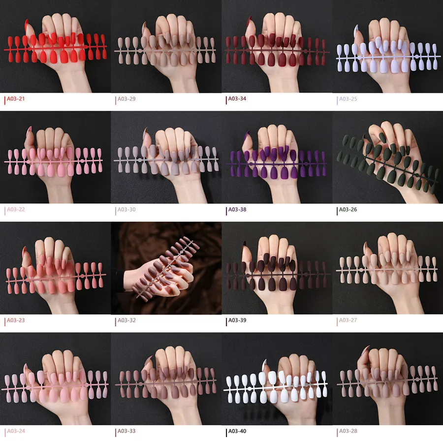 24pcs 분리형 매트 프로스트 컬러 틀린 손톱 팁 가짜 손톱 확장 매니큐어 DIY 아트