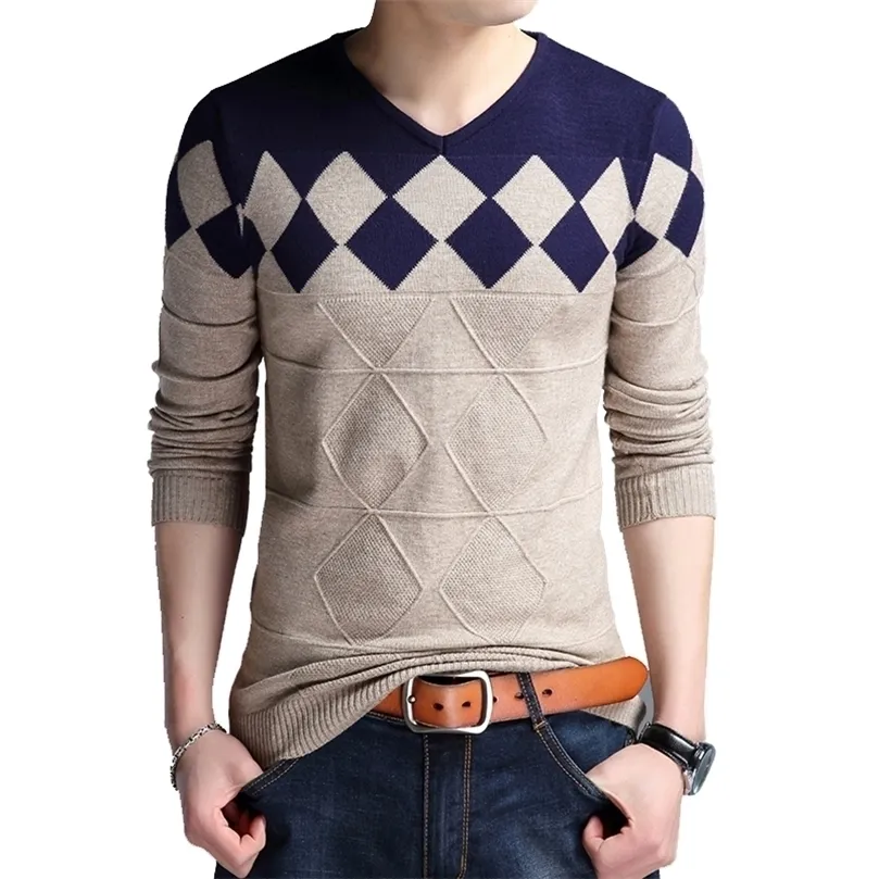 Browon Autumn Sweater Vintage Men Sweater Sweater de colarinho Christmas Sweacters Fashion Vneck casual Slim Sweaters Men para Business 220817