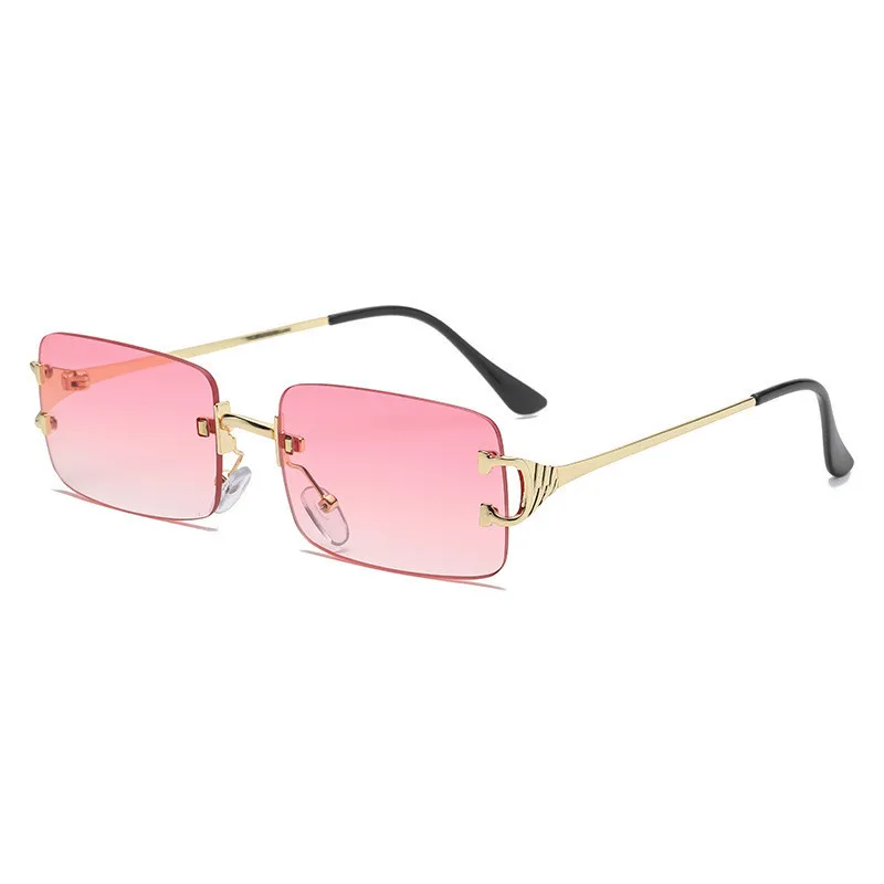 Sonnenbrillen für Damen, randlose Sonnenbrille, 90er-Jahre, rahmenlos, rechteckig, getönte Gläser, Retro-Gold-Metallrahmen, modische Brillen, Party-Geschenk, Angeln, Fahren, Golf