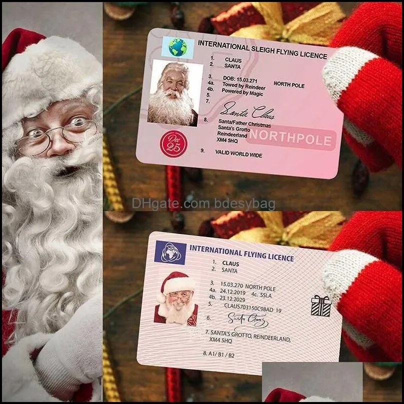 Juldekorationer 10 Creative Santa Claus Flight License Eve Driving License Gifts for Children Barn Tree Decoration P08 BDESYBAG DHYMY