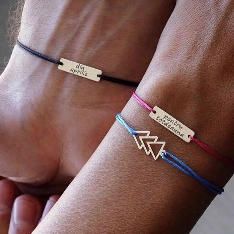 Bracelet Bangle Designer Jewelry Couples Bracelets Women Personalized Engraving Rectangle Custom Letter Stainless Steel Red Black Rope