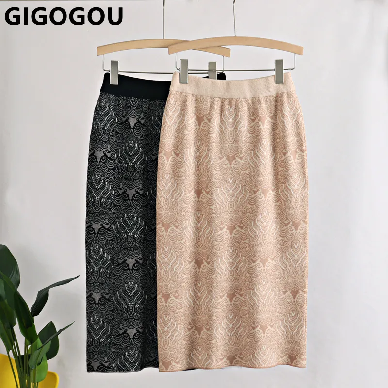 Gigogou Fashion Women Women Skirt مرنة عالية الخصر تنانير الخريف الخريف الشتاء دافئ سيدة سترة تنورة 220818