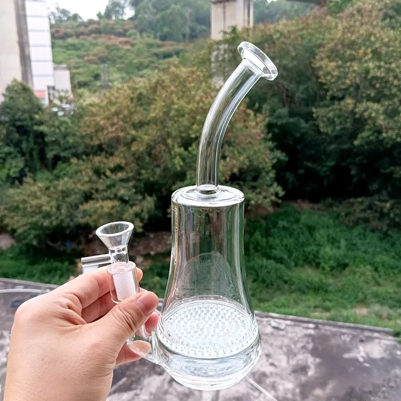 8,5 дюйма мини -прозрачная стеклянная вода кальяны бонга с сотовыми фильтрами толстые трубы для курения с женским 14 -миллиметровым соединением