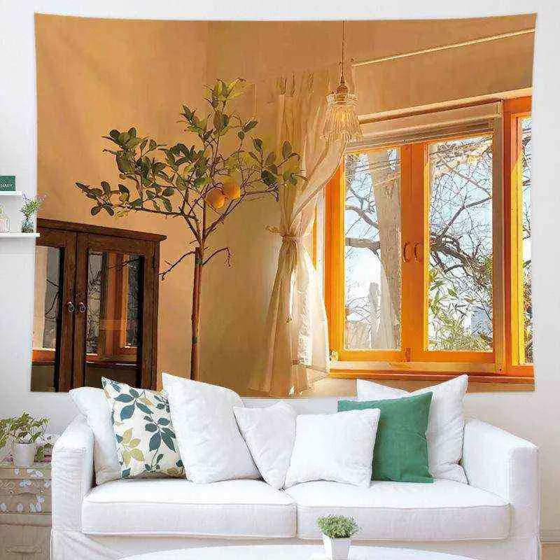 Tapis de décoration pour la maison, série fenêtre de mer, coucher de soleil, tissu de fond, tapisserie murale de chambre à coucher, J220804