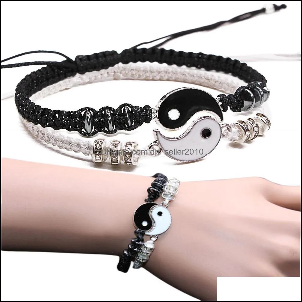 Link Chain Tai Chi Yin Yang Couple Bracelets Alloy Pendant Adjustable Braid Bracelet Matching Lover Drop Delivery 2021 J Dhseller2010 Dhy8I