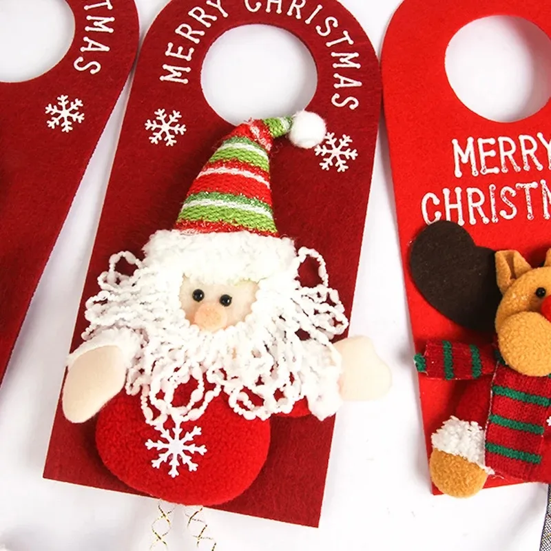 Merry Christmas Door Hanger Pendants Knob Xmas Non-woven Fabric Doors Handle Hangers Sign For Holiday Party Home Decor