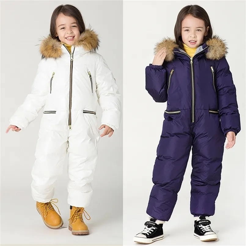 30 Degrees Winter children s thick down jacket Large size boy jumpsuit ski Girls white waterproof snow 90 duck gx220818