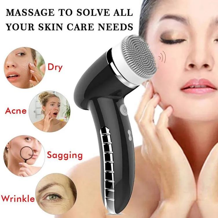 4 IN 1 Facial Cleansing Brush Sonic Vibration Mini Face Cleaner Silicone Deep Pore Cleaning Electric Face Massage