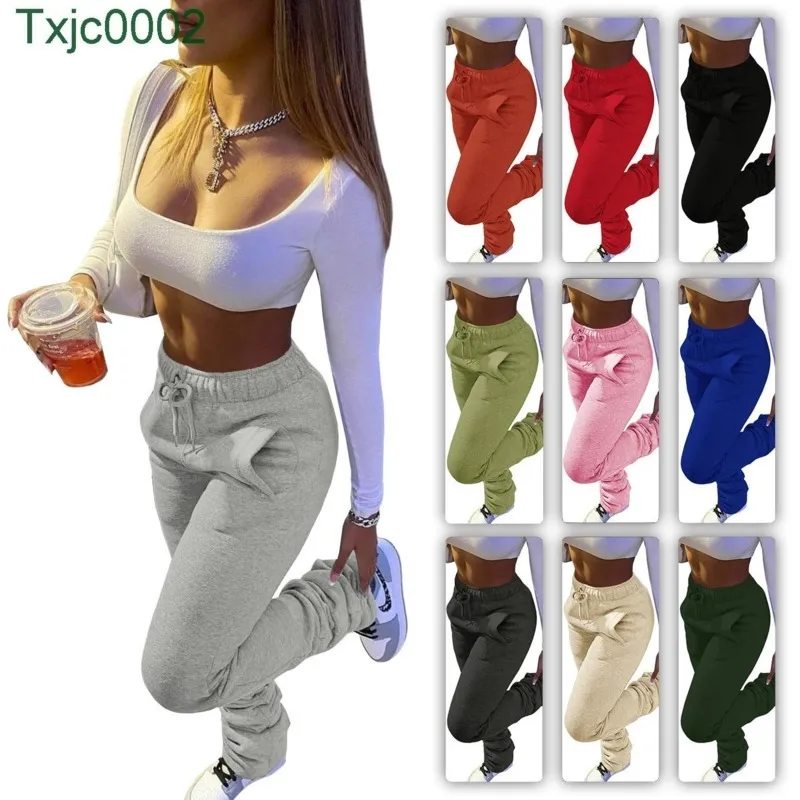 Outono inverno mulheres camisola calças empilhadas sweatpants designer esportes casuais calças com cordão leggings