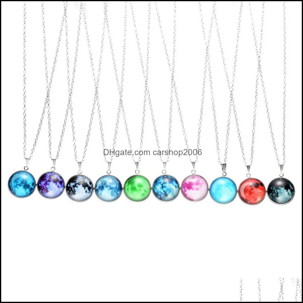 Pendant Necklaces Luminous Moon Phase Necklace Light Night Starry Sky Pendants Sweater Chain Fashion Jewelry Drop Delivery Carshop2006 Dhrli