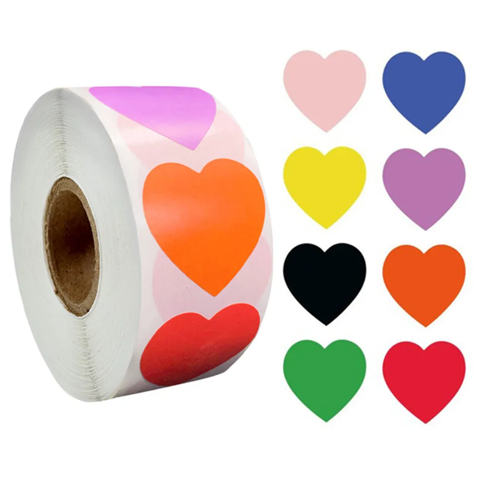 500 PCS Couleur Code Coeur Étiquette Autocollants Par Rouleau 8 Couleurs Vierge Inscriptible Étiquette Papeterie 1222858