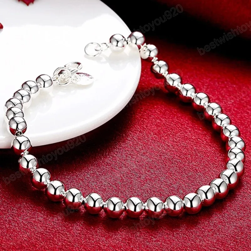 Bracelet en argent Sterling 925 Rose or pour femmes, chaîne de perles lisses creuses de 4mm, bijoux à la mode pour fête de fiançailles et de mariage