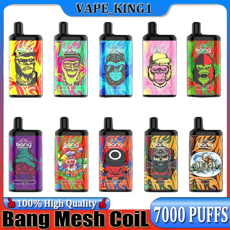 Original Bang Mesh Coil 7000 Puffs Bars Disposable E cigarettes Vape Pen 15ml Pre-filled Pods Cartridge 850mAh Rechargeable Battery