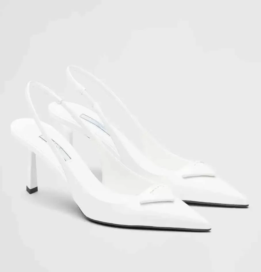 Brands Triângulo escovado sapatos de sandálias para mulheres bombas de slingback calçados de luxo salto alto vestido de noiva de festa 35-40