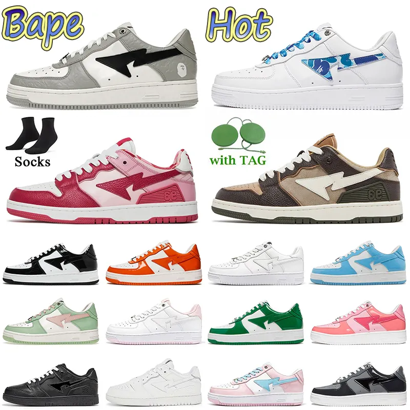 Luxury Designer Bapesta Baped Sk8 Sta Casual Shoes 2022 Women Mens Bapestas Shoe Platform Sneakers Grey Black White ABC Camo Pink Color