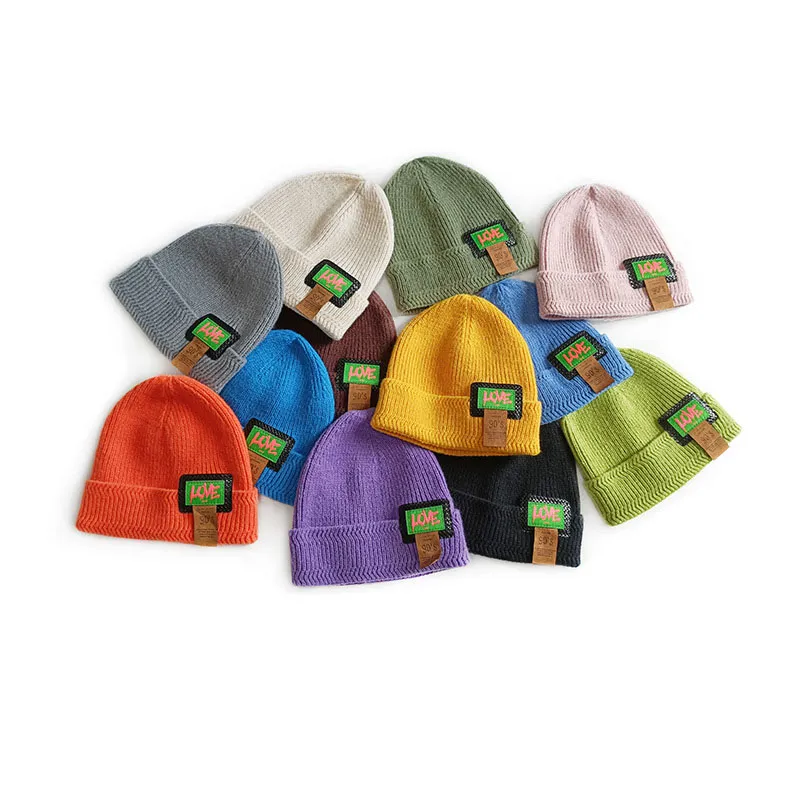 M466 automne hiver adulte tricoté chapeau lettres d'amour couleur bonbon casquettes homme femme crâne bonnets chapeaux chauds