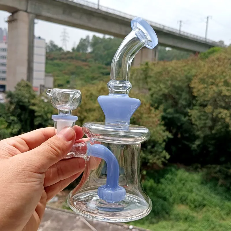 8 inch Blue Glass Water Bong Hookahs with Tire Perc Mini Smoking Pipes Shisha Female 18mm