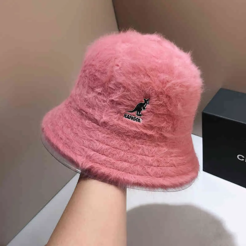2022 Womens Rabbit Fur Fuzzy Kangol Hat Warm Winter Sun Hat