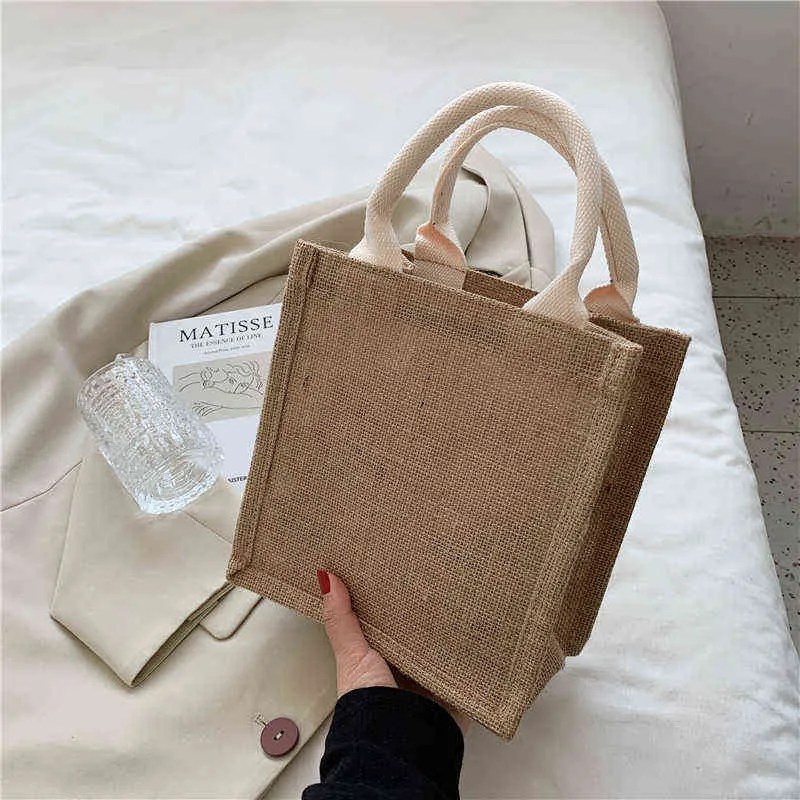 Handväskor naturliga linne handväska kvinnors fritidsföretag fil shopping gräs vävd väska