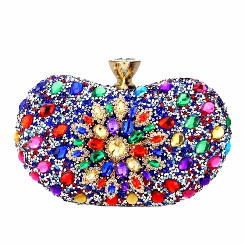 Multi Color Crystal Women Evening Metal Clutches Bag Wedding Party Prom Bridal Handtas Purse 220818