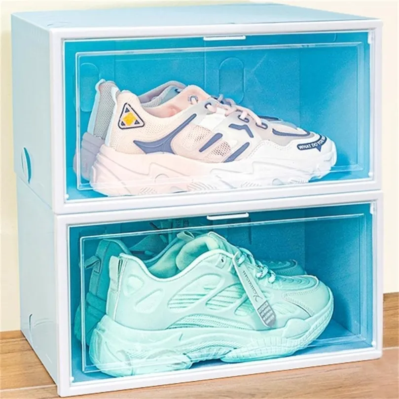 1 packs Boîte à chaussures transparente Chaussures Organisateurs en plastique Boîte épaissie Boîte de rangement à poussière Case de rangement à poussière Vente d'armoire à chaussures 220818