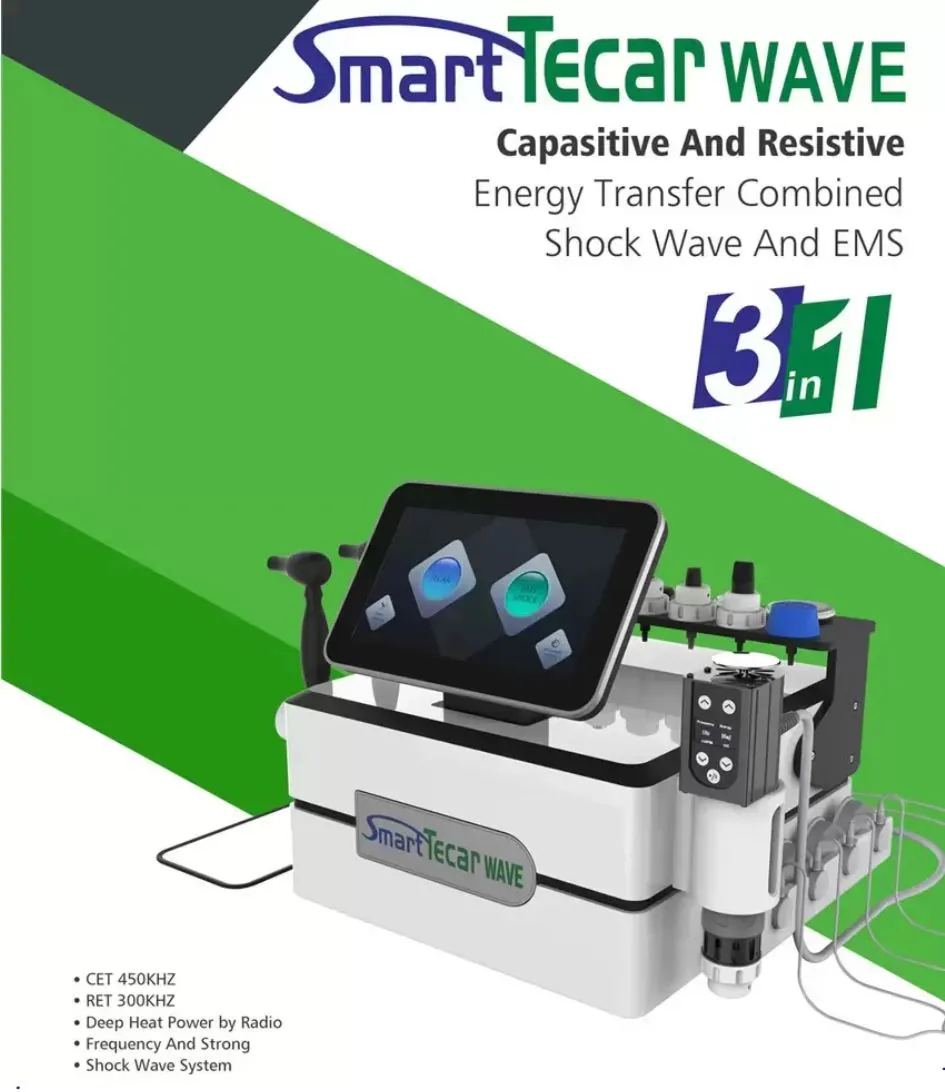 Traitement ED Gadgets de santé Smart TECAR WAVE EMS ShockWave 3 en 1 machine 448KHZ RET CET soulagement de la douleur Physiothérapie Diathermie masseur Équipement