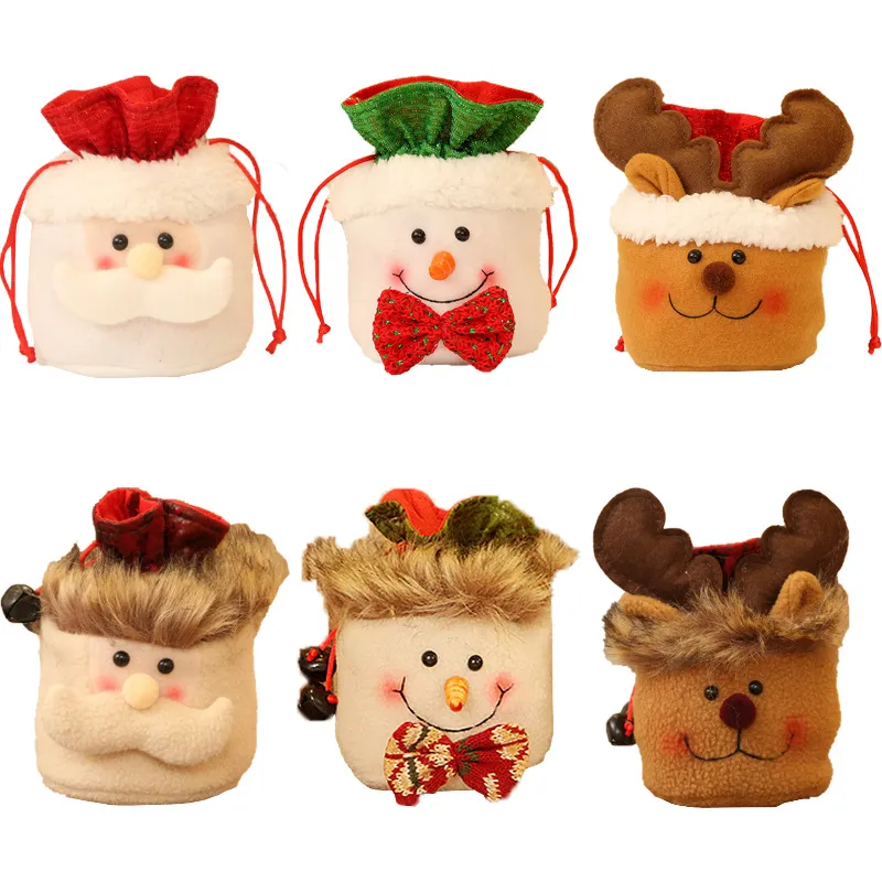어린이 리넨 드로 스트링 애플 가방 메리 크리스마스 용품 필수 축제 자루 장식 저장 기기 사탕 선물 가방