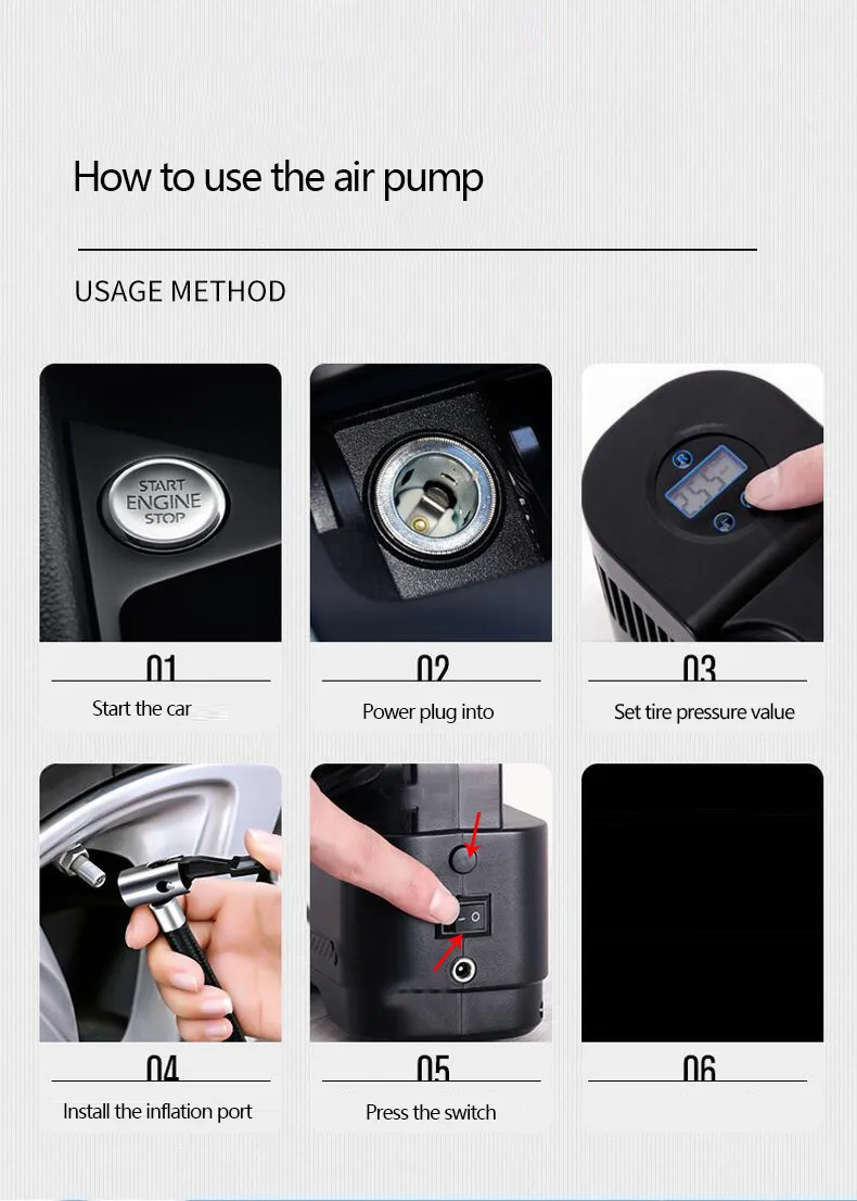 Car Air Compressor Pump Digital Tire Inflator DC 12V 120W 150 PSI Car Air Pump With Auto Shut Off Gauge And Powerful Emergency