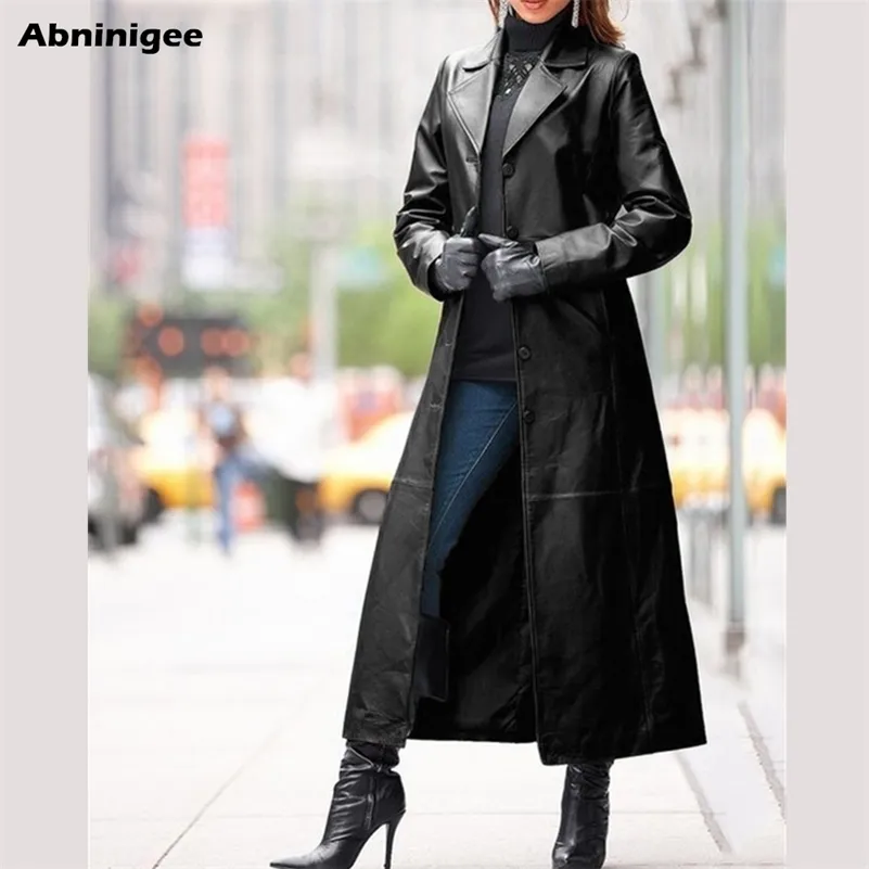 Skórzana kurtka damska długa odzież damska wiosna jednolity kolor Steampunk gotycka klapa Biker kobieta płaszcz ze sztucznego futra 220818