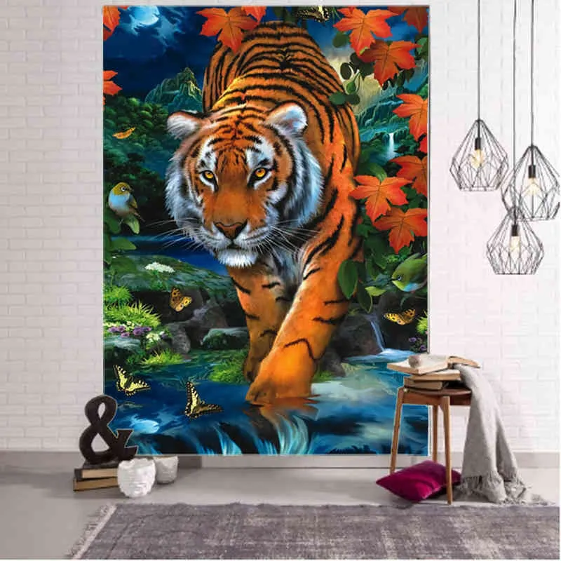 Mandala Bohemian Tapestry Art Deco Blanket Home Bedroom Living Room Curtain Forest Tiger Decor J220804