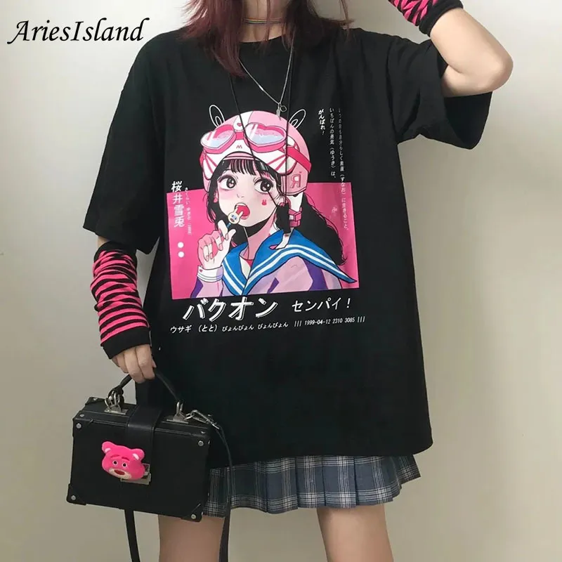 Japanese Short sleeve T-shirt Anime Graphics Printing Summer Loose Casual Woman T-shirts Kpop Fashion Kawaii Ins Female clothing